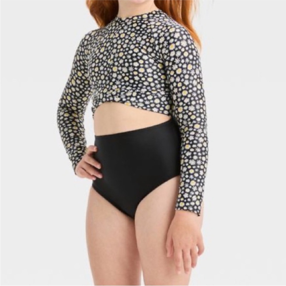 Art Class Girls Dozen of Daisies Long Sleeve Cutout One-Piece Swimsuit Size 8